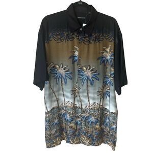 Vintage 90's PIERRE CARDIN Button-Up Casual Shirt Men's Small Black Palm Trees